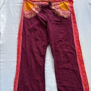 Lucky Brand Women's Pants - Purple Burgundy and Yellow Bohemian 100% Cotton